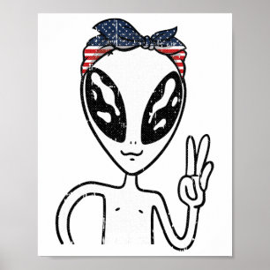 Affiche SYMBOLE DE LA PAIX Alien 4 juillet Drapeau América