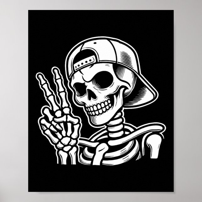 Affiche SYMBOLE DE LA PAIX REtro Halloween Squelette SIGNE (Devant)