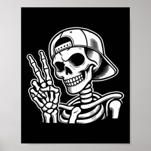 Affiche SYMBOLE DE LA PAIX Squelette Retro Halloween Squel