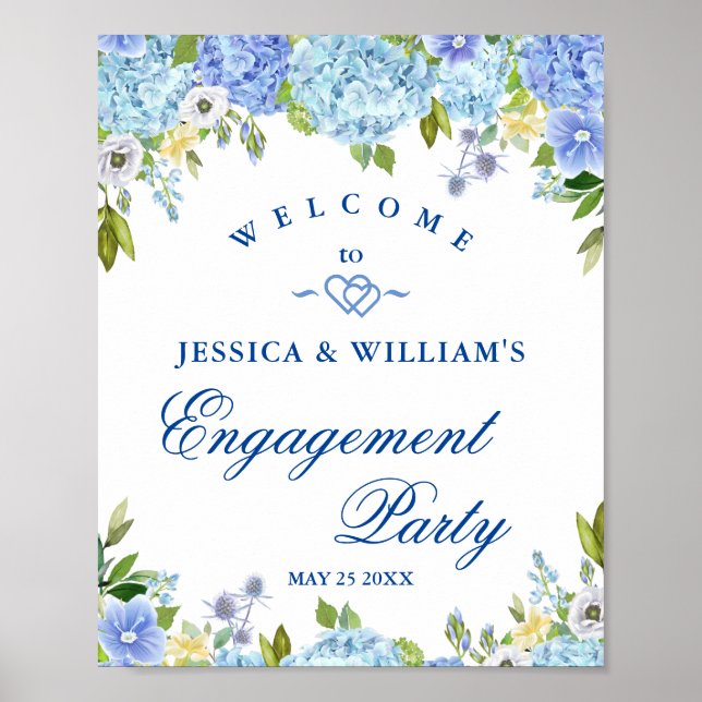 Affiche Symbole de la partie d'engagement Floral Blue Hydr (Devant)