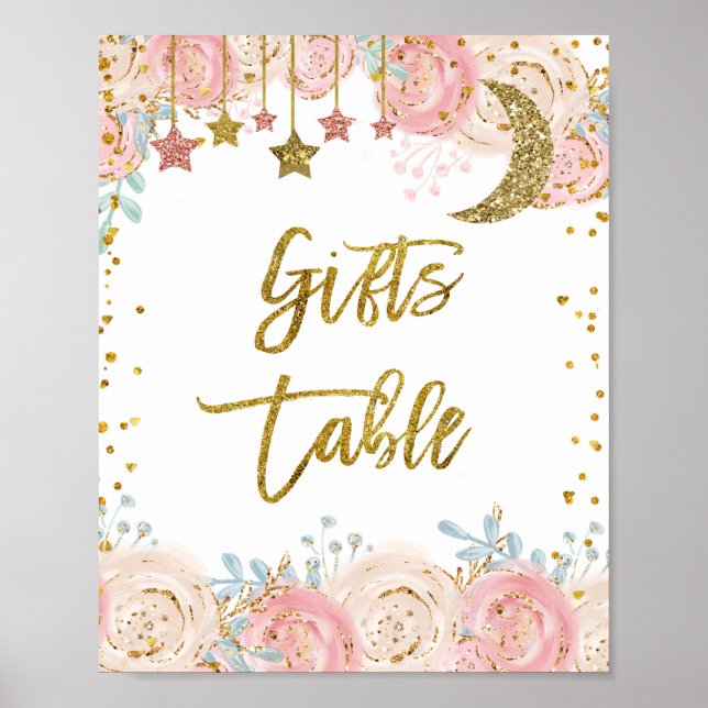 Affiche Symbole de la table Cadeaux étoile scintillante or (Devant)