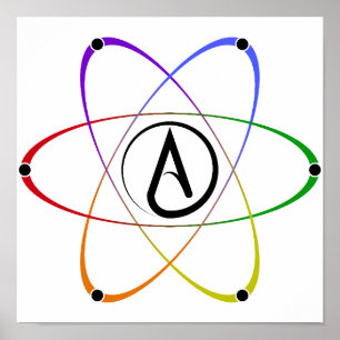 Affiche Symbole de l'atome athée arc-en-ciel noir