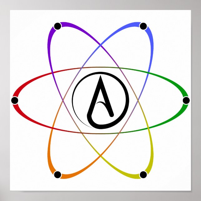 Affiche Symbole de l'atome athée arc-en-ciel noir (Devant)