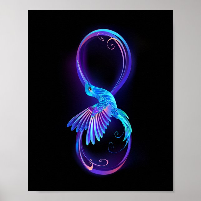 Affiche Symbole de l'infini néon avec colibri lumineux (Devant)