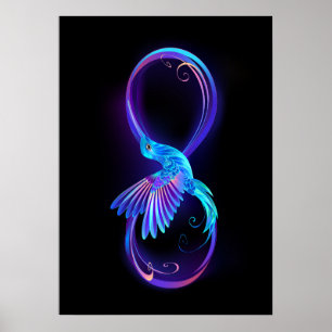 Affiche Symbole de l'infini néon avec colibri lumineux