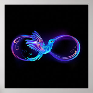 Affiche Symbole de l'infini néon avec colibri lumineux