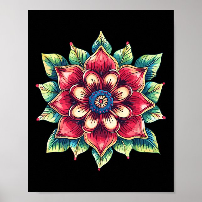 Affiche Symbole de lotus de yoga boho de fleur de mandala  (Devant)