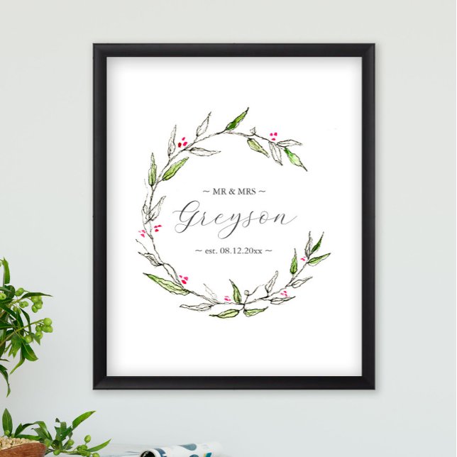 Affiche Symbole de mariage botanique d'hiver et saké (Christmas wedding decor printable sign botanical art by Victoria Grigaliunas of Do Tell A Belle)
