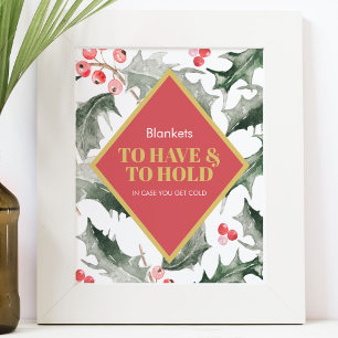 Affiche Symbole de mariage d'hiver Aquarelle Holly et Berr