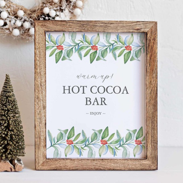 Affiche Symbole de mariage d'hiver Barre de chocolat chaud (Hot cocoa bar sign features unique watercolor art by Victoria Grigaliunas of Do Tell A Belle)