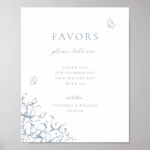Affiche Symbole de mariage floral bleu Dusty
