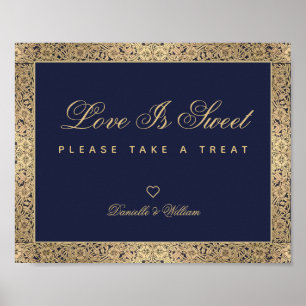 Affiche SYMBOLE DE Mariage Rose D'Or Bleu Marine L'Amour