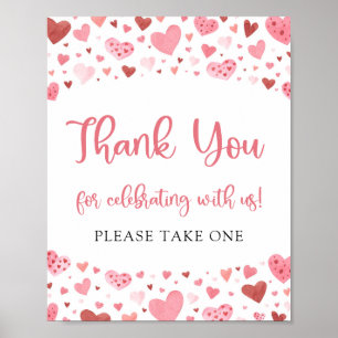Affiche Symbole de Merci Saint Valentin aux Coeurs rouges 