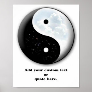 Affiche Symbole de motivation Yin & Yang étoiles et nuages