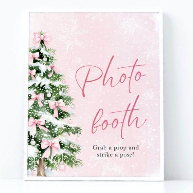 Affiche Symbole de Noël Arbre de Noël des vaches roses (Cute Pink Bows Christmas Tree Photo Booth Sign)