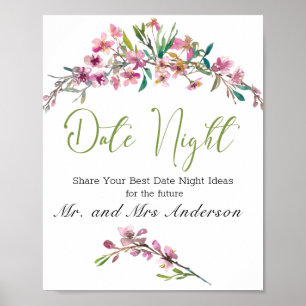 Affiche Symbole de nuit rose Fleur de Cerisier Élégant
