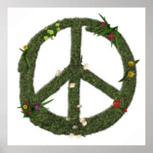 Affiche SYMBOLE DE PAIX DES FLEURS D'Herbe Réelles Hippie