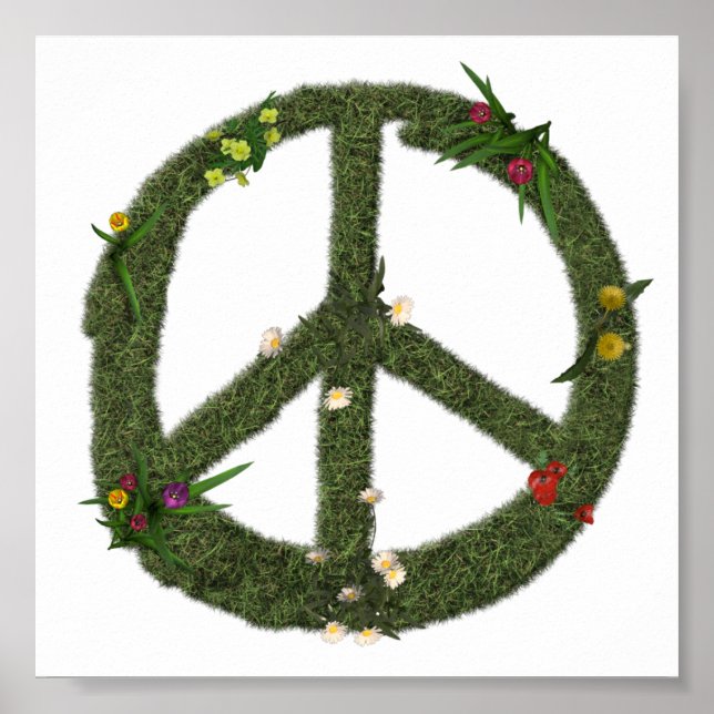 Affiche SYMBOLE DE PAIX DES FLEURS D'Herbe Réelles Hippie  (Devant)