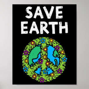 Affiche Symbole de paix Save Earth - Fleurs De l'environne