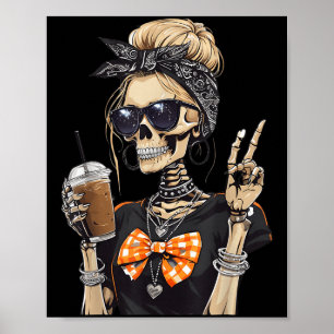 Affiche SYMBOLE DE PAIX Squelette Fille Boire Café de Paix