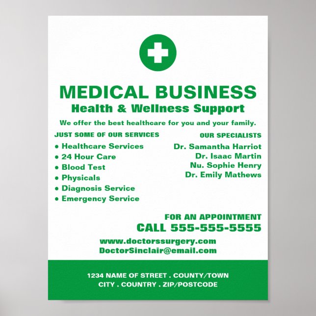 Affiche Symbole de premiers soins, médecin généraliste, in (Devant)