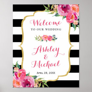Affiche Symbole de réception Fuchsia violet rose floral