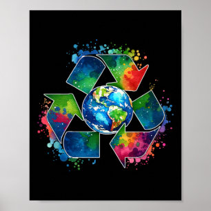Affiche Symbole de recyclage avec la Terre support Jour de
