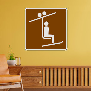 Affiche Symbole de Télésiège Icône Rustique de Sports d'Hi