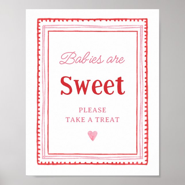 Affiche Symbole de traitement doux pour bébé rose et rouge (Devant)