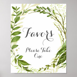 Affiche Symbole des Faveurs Mariage Feuille Verte Rustique