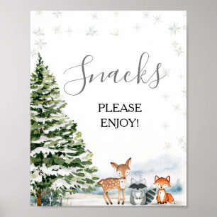 Affiche Symbole des snacks d'hiver des animaux à feuillage