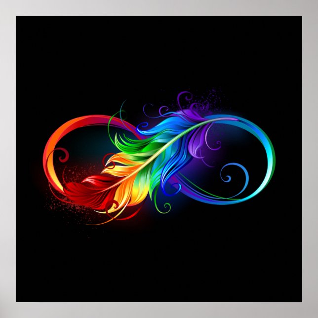 Affiche Symbole d'infini avec plume arc-en-ciel (Devant)