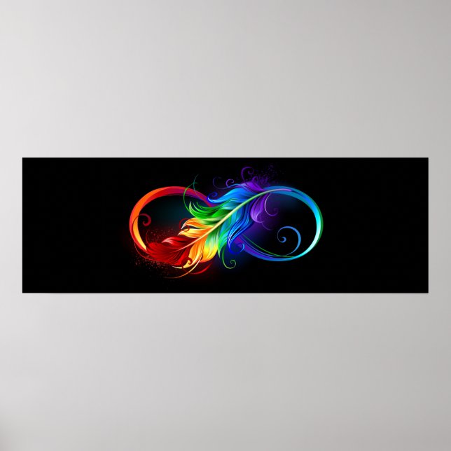 Affiche Symbole d'infini avec plume arc-en-ciel (Devant)