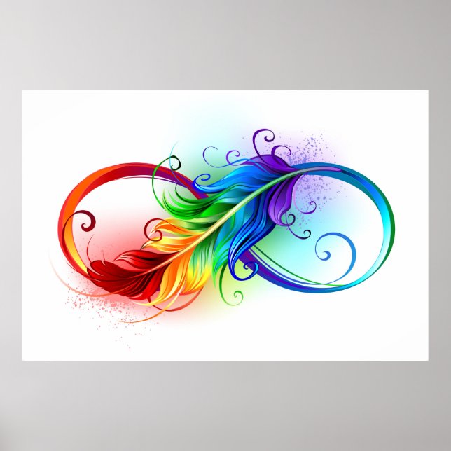 Affiche Symbole d'infini avec plume arc-en-ciel (Devant)
