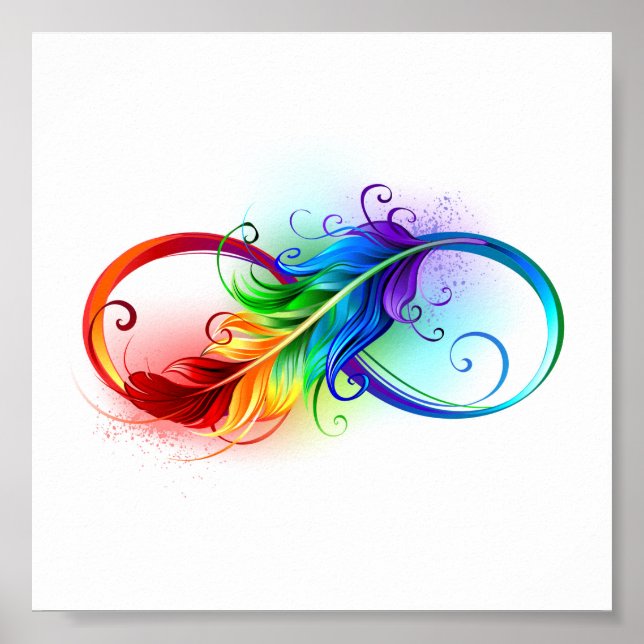 Affiche Symbole d'infini avec plume arc-en-ciel (Devant)