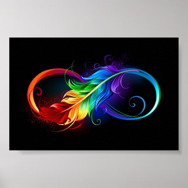 Affiche Symbole d'infini avec plume arc-en-ciel (Devant)