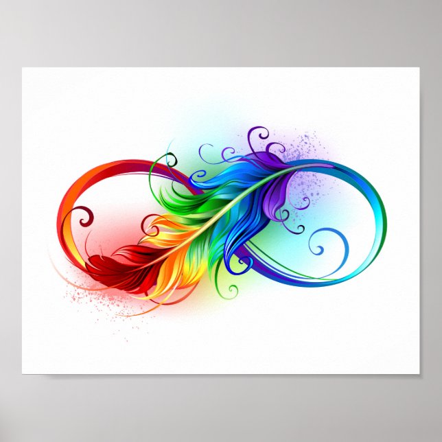 Affiche Symbole d'infini avec plume arc-en-ciel (Devant)