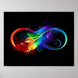 Affiche Symbole d'infini avec plume arc-en-ciel