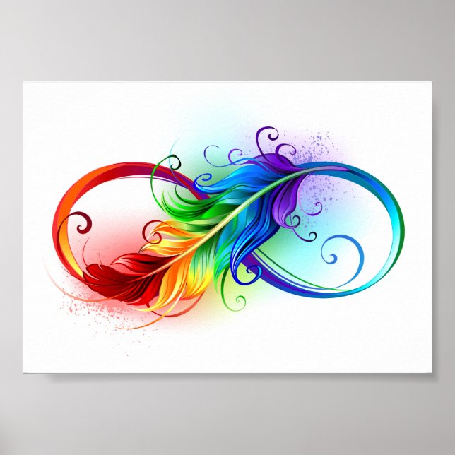 Affiche Symbole d'infini avec plume arc-en-ciel (Devant)