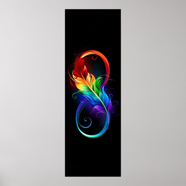 Affiche Symbole d'infini avec plume arc-en-ciel (Devant)