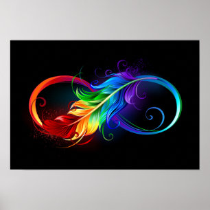 Affiche Symbole d'infini avec plume arc-en-ciel