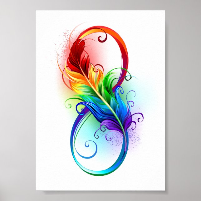 Affiche Symbole d'infini avec plume arc-en-ciel (Devant)