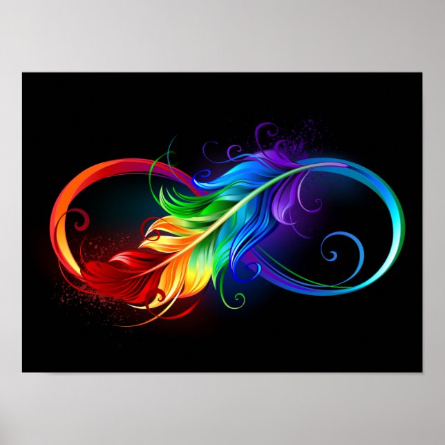 Affiche Symbole d'infini avec plume arc-en-ciel (Devant)