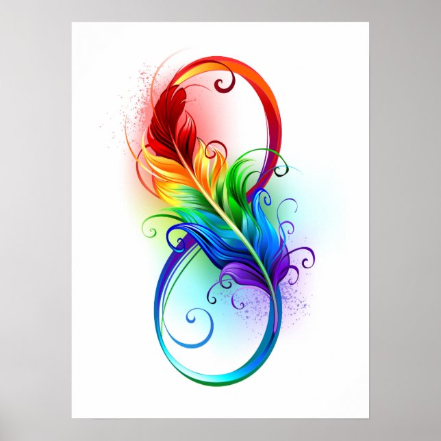 Affiche Symbole d'infini avec plume arc-en-ciel