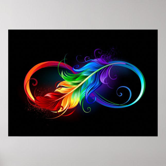 Affiche Symbole d'infini avec plume arc-en-ciel (Devant)