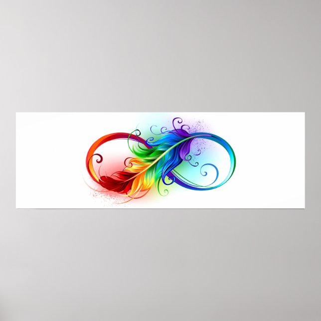 Affiche Symbole d'infini avec plume arc-en-ciel (Devant)