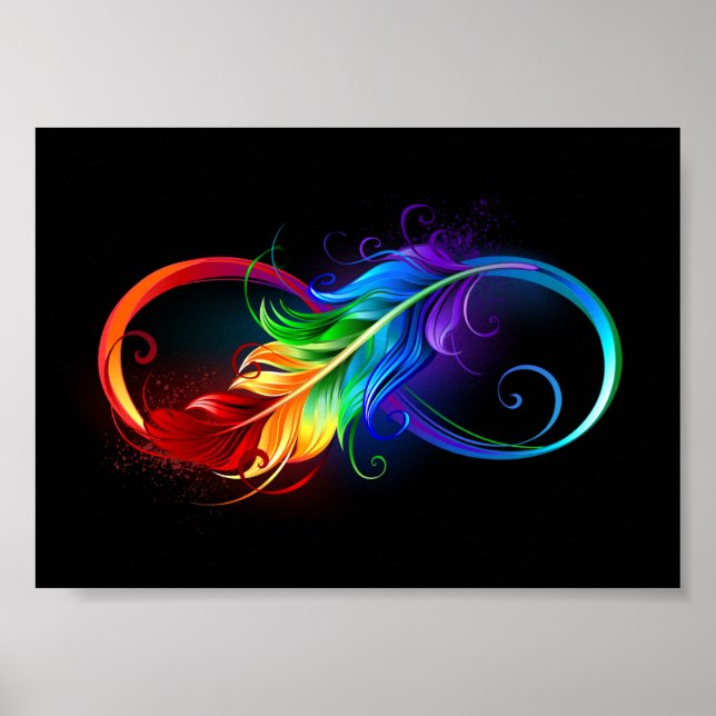 Affiche Symbole d'infini avec plume arc-en-ciel (Devant)