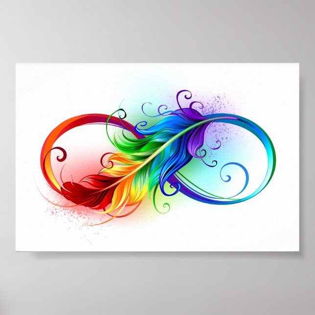 Affiche Symbole d'infini avec plume arc-en-ciel (Devant)