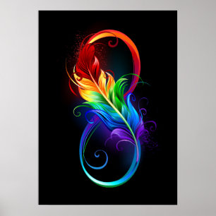 Affiche Symbole d'infini avec plume arc-en-ciel