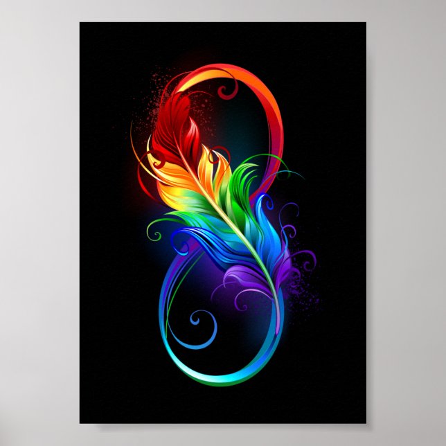 Affiche Symbole d'infini avec plume arc-en-ciel (Devant)